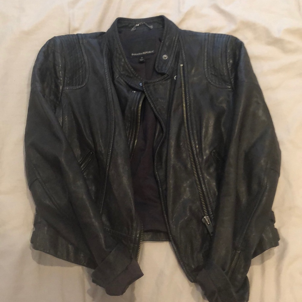 Banana Republic Black Leather Utility Jacket